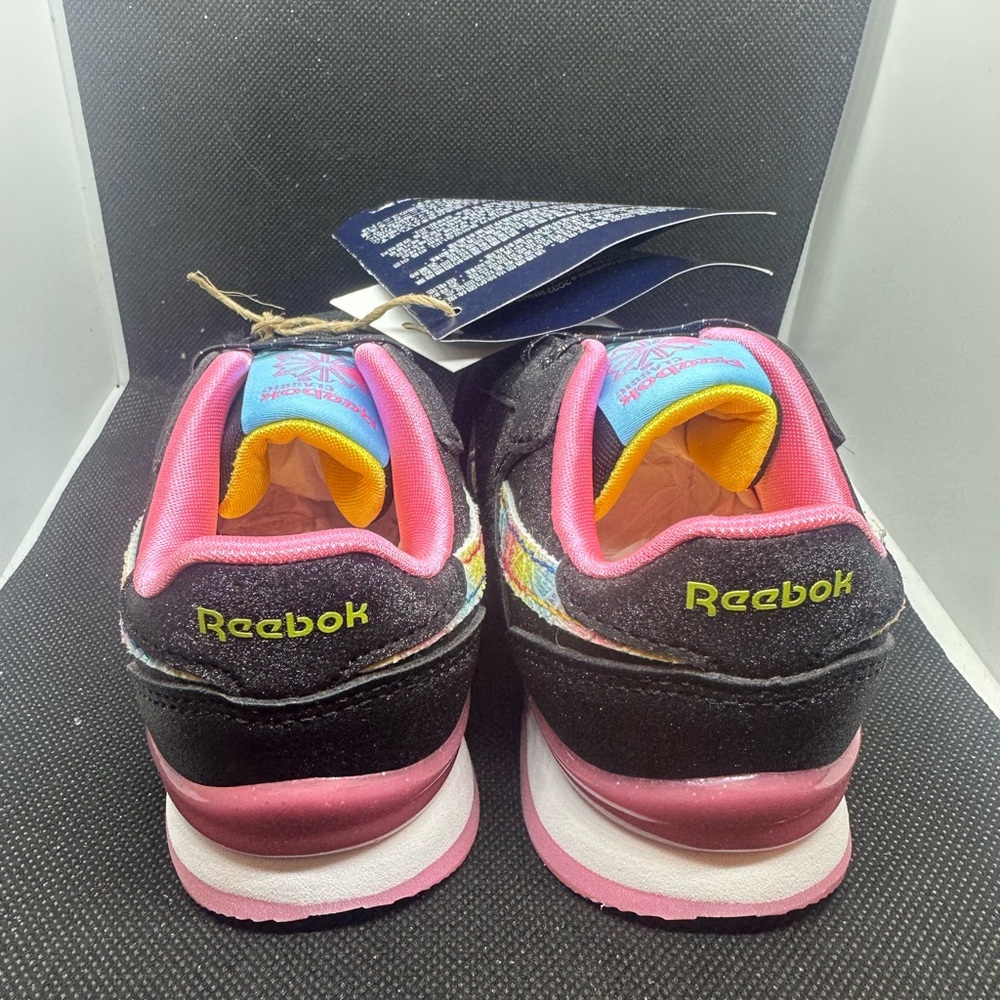 Reebok Classic (Light Up) Kids Black Sneakers with Pink and Multicolor Accents - Picture 3 of 5